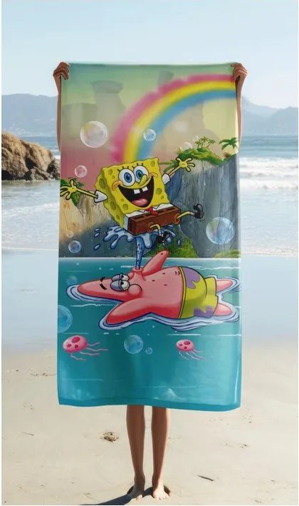 Pamut gyerek fürdőlepedő 70x140 cm Sponge Bob "Tropical Duo" – Jerry Fabrics