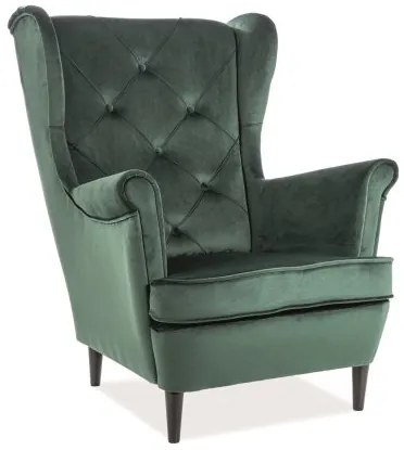 Fotel füles, zöld / wenge, LADY VELVET
