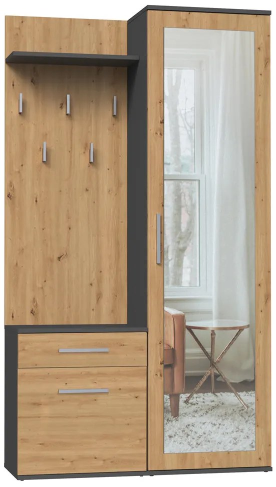 Riano Mix Duo előszobafal, 50x180x35 cm, antracit-tölgy