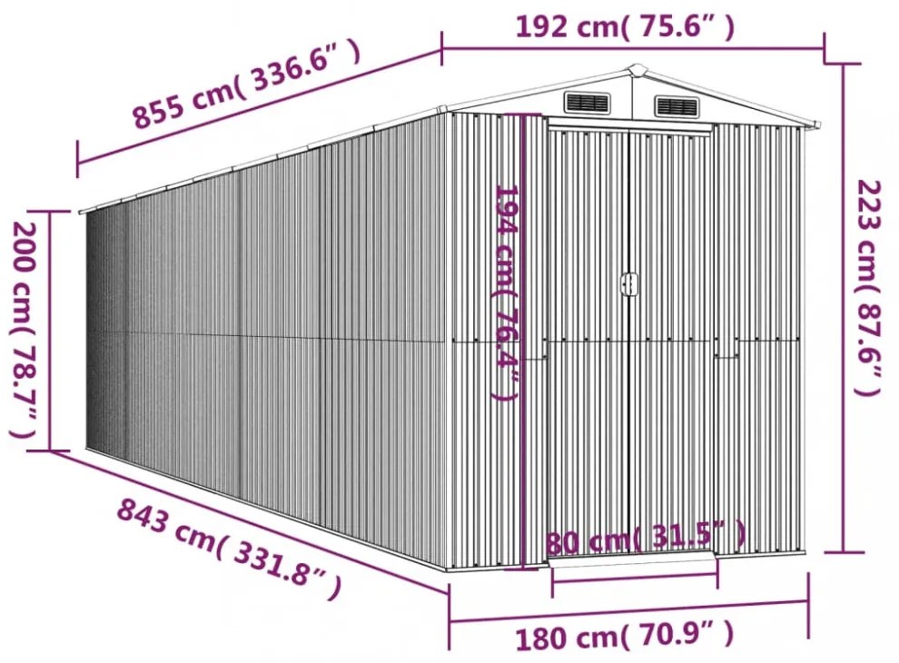 világosbarna horganyzott acél kerti fészer 192x855x223 cm