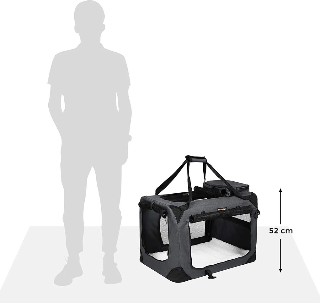 Összecsukható kutyahordozó, l-es szállítótáska, szürke | feandrea