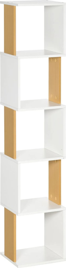 HOMCOM S-alakú könyvespolc 5 nyitott polccal nappaliba, irodába és tanulószobába – 100 kg teherbírás – 33x28x161 cm – Fehér | Aosom