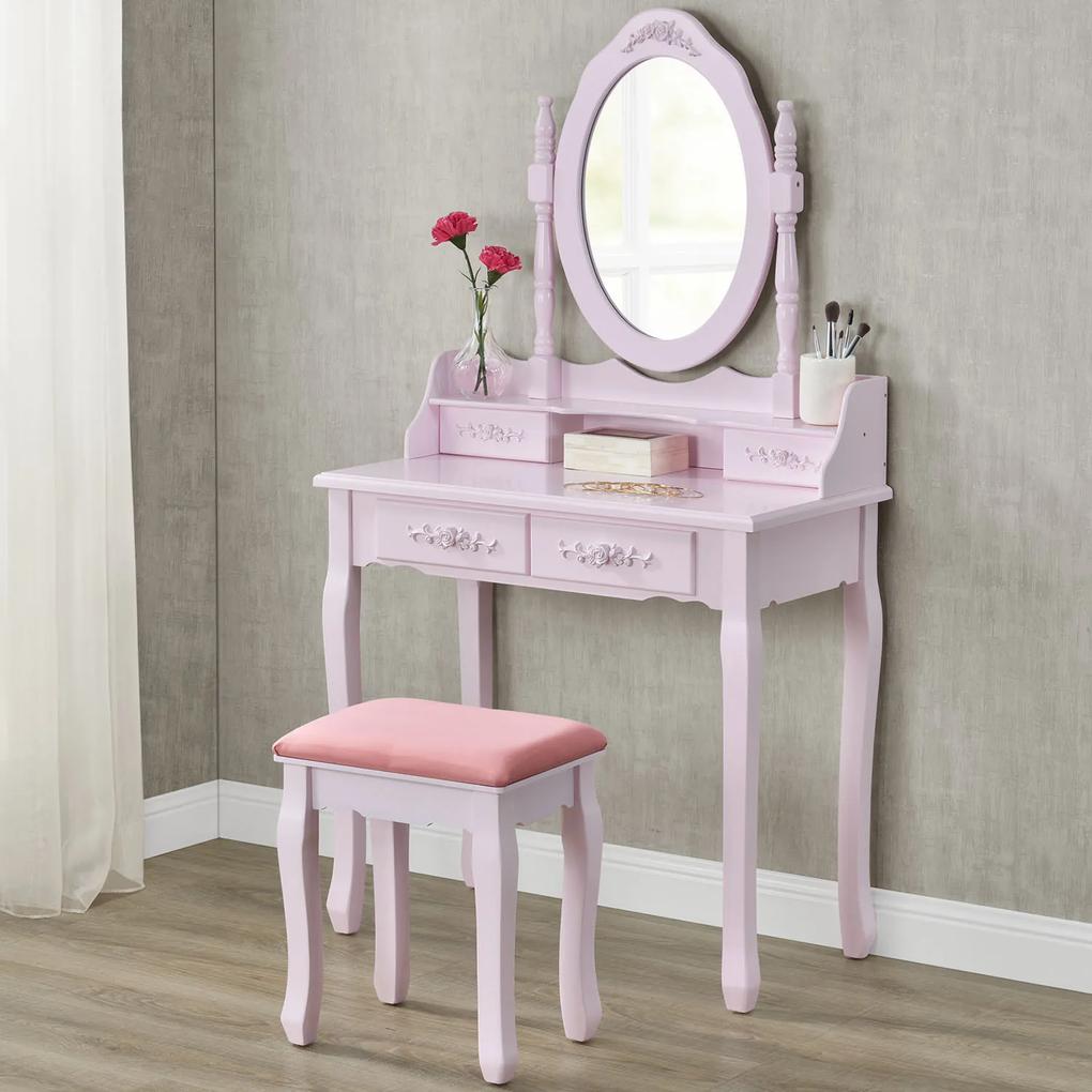 Rózsaszínű "Mira" fésülködő asztalka tükörrel és székkel