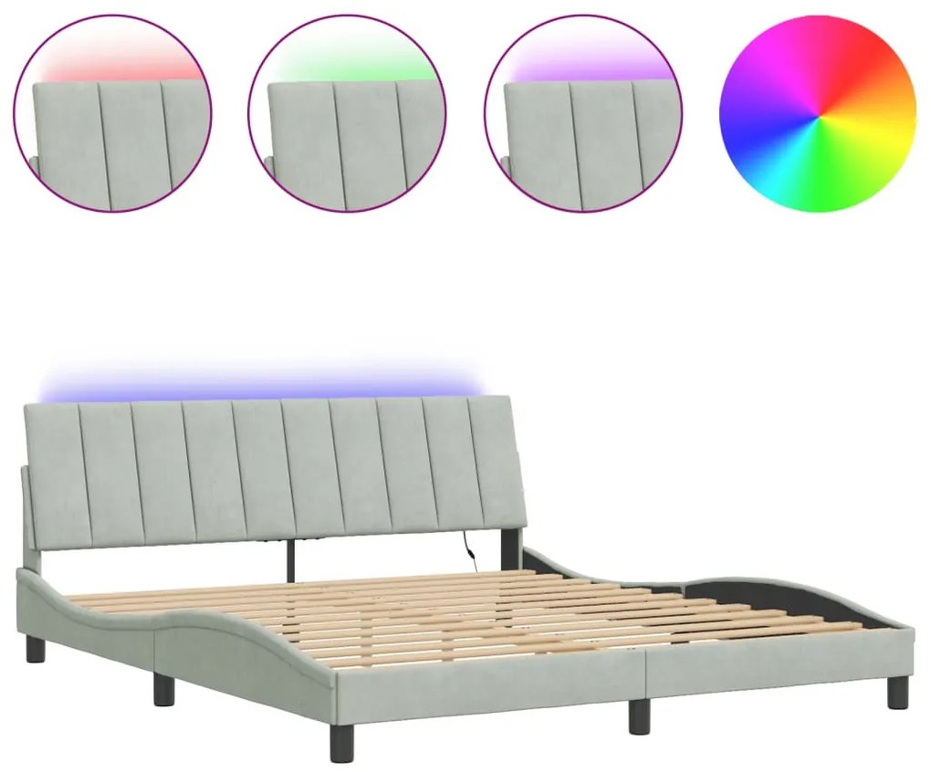világosszürke bársony ágykeret LED-ekkel matrac nélkül Hanko 180 x 200 cm