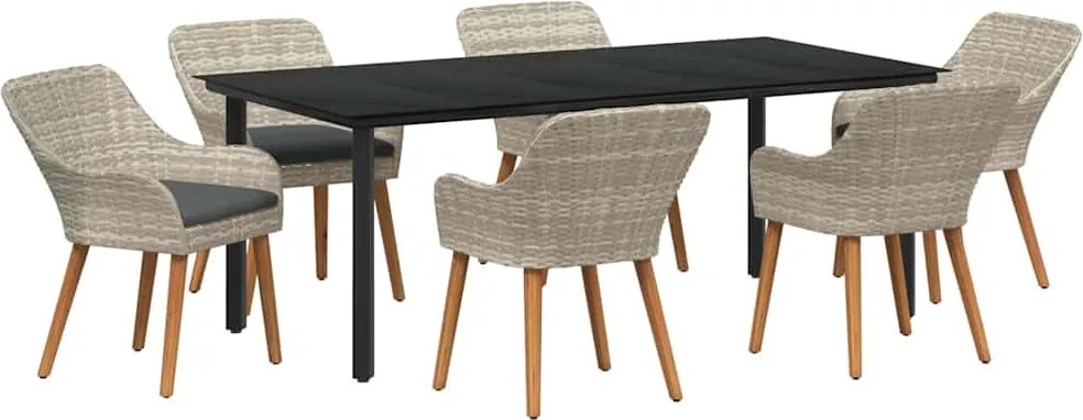 vidaXL Kert étkező szett párnával 7 pcs Világosszürke polirattan