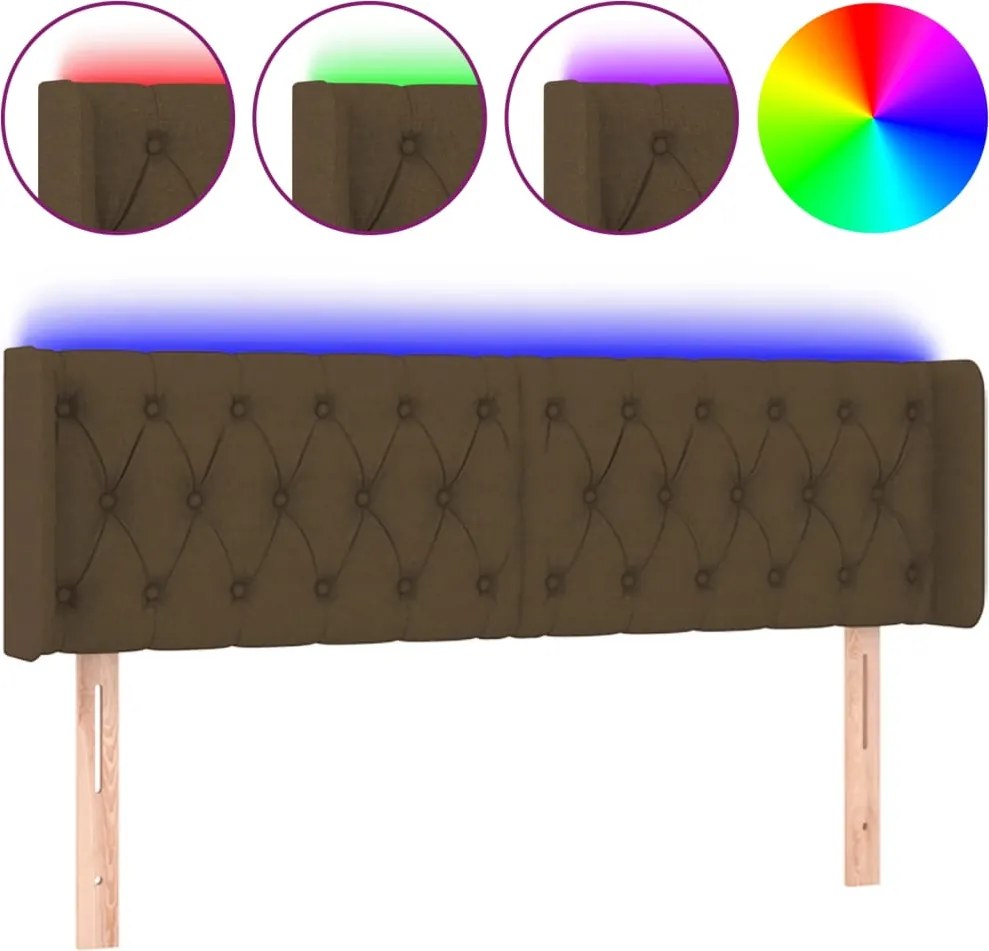vidaXL sötétbarna szövet LED-es fejtámla 163 x 16 x 78/88 cm