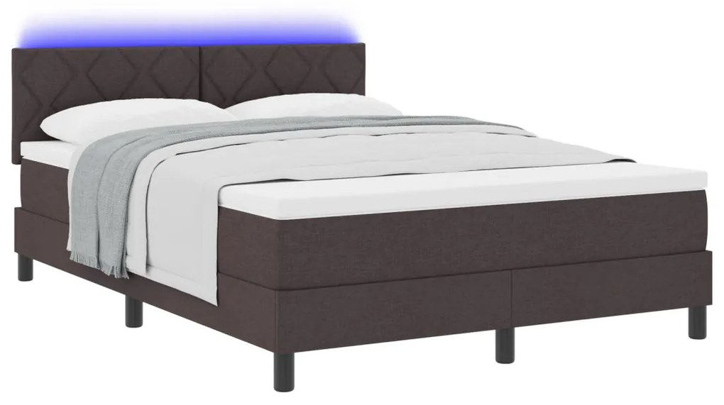 Box Spring Ágy Matracával & LED Sötétbarna 160x200 cm Szövet