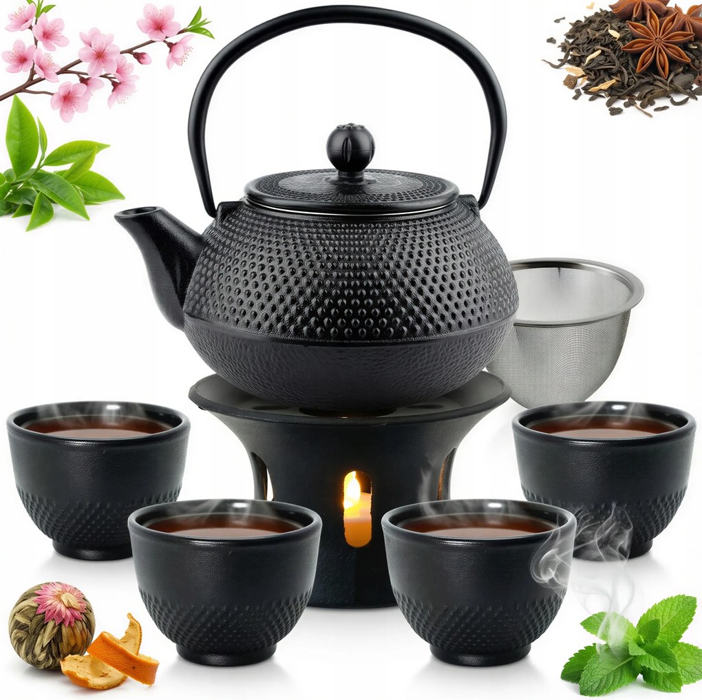 Öntöttvas Készlet Öntöttvas Csészék Teás Kanna