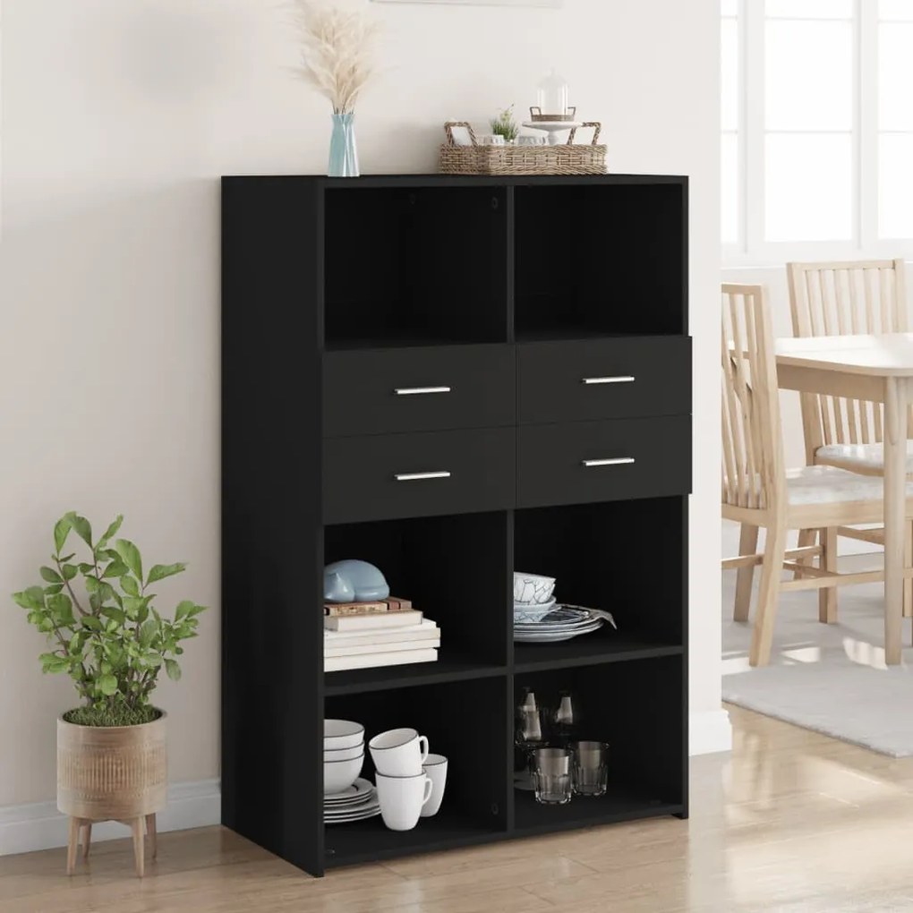 fekete szerelt fa magasszekrény 80 x 42,5 x 124 cm