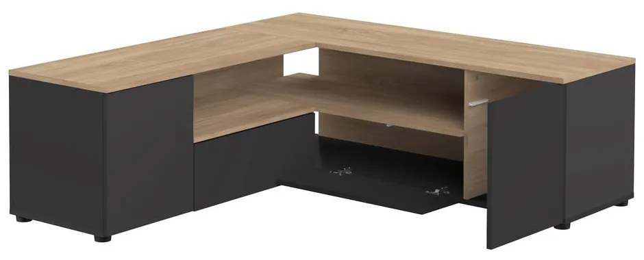Fekete-natúr színű TV-állvány tölgyfa dekorral 130x46 cm Angle – TemaHome