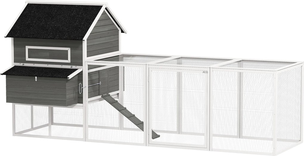 PawHut Large Outdoor Wooden Chicken Coop with 2 Nesting Boxes, Run, Asphalt Roof, Removable Tray & Ramp — Raised House for 8–10 Hens or Rabbits, 347 x