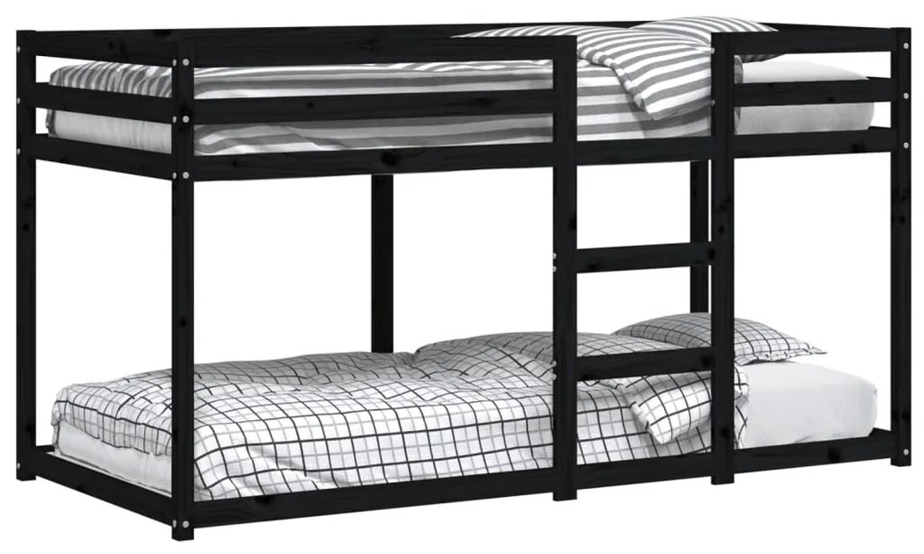 fekete tömör fenyőfa emeletes ágy 90 x 200 cm