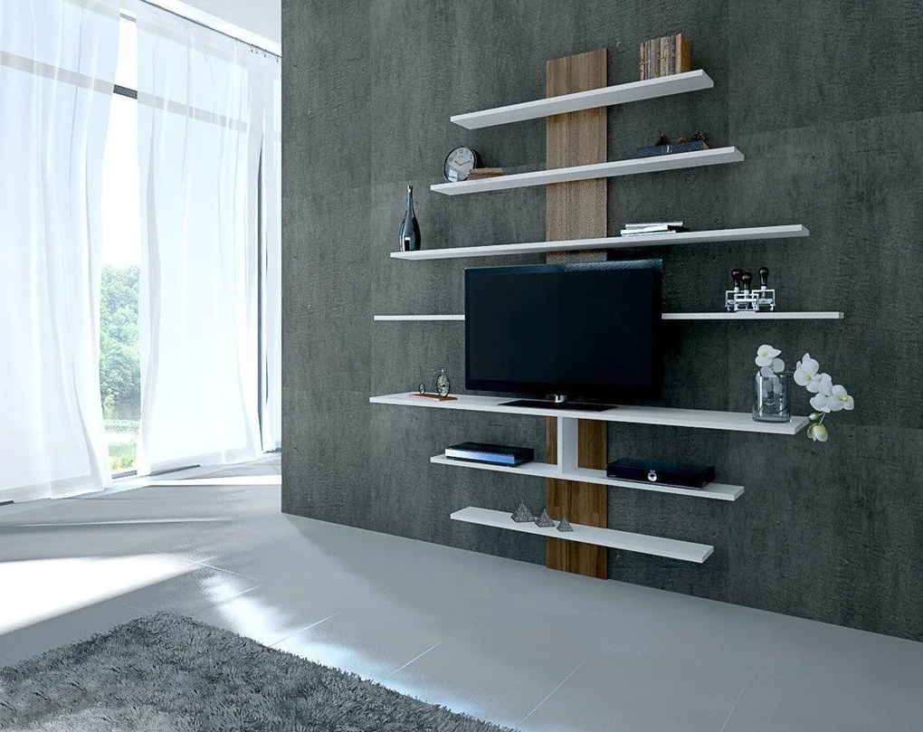 TV szekrény Zebra - White, Walnut