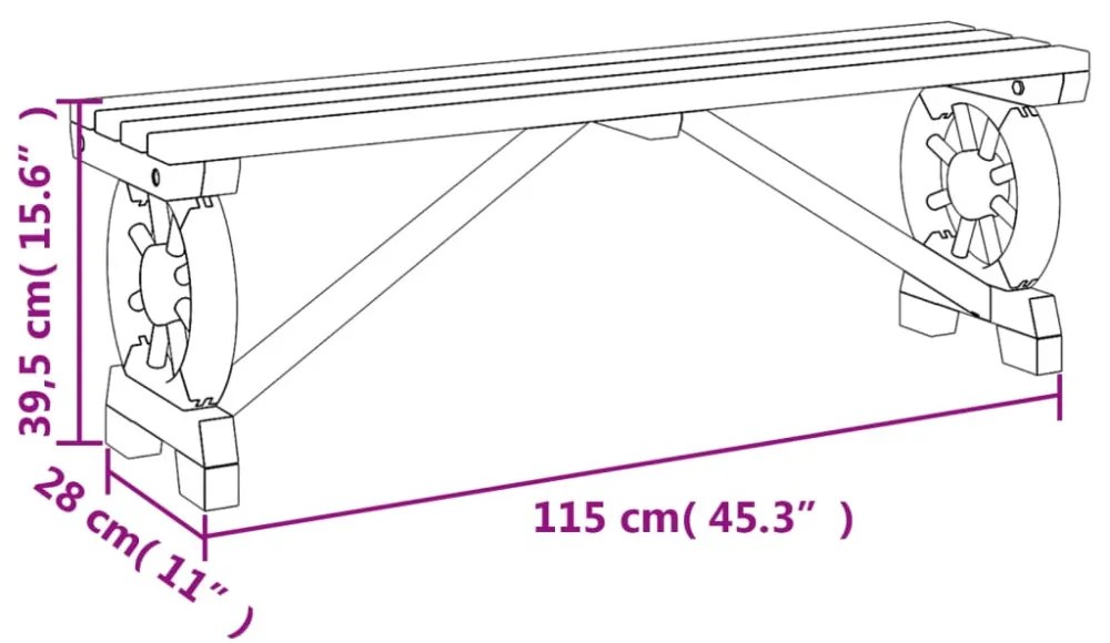 tömör fenyőfa kerti pad 115 cm