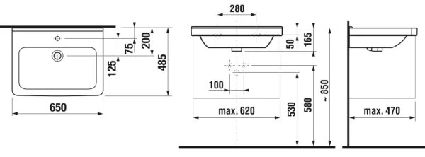 JIKA H8104240001041 - CUBITO 65x48,5 cm kerámia falra szerelhető mosdó, fehér
