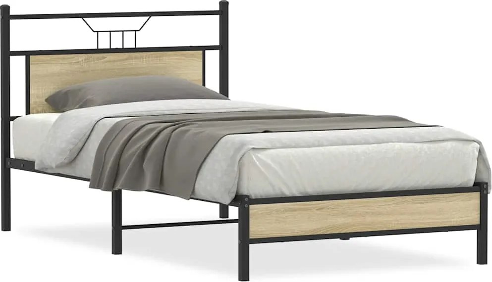 vidaXL sonoma tölgy színű szerelt fa ágykeret matrac nélkül 100x190 cm