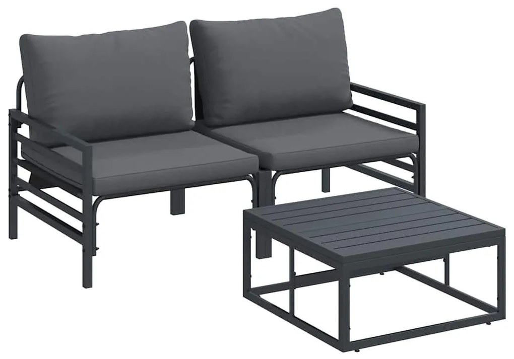 Kerti Kanapé Szett 3 pcs Antracitszürke Acél
