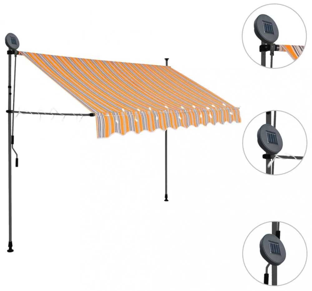 sárga és kék kézzel kihúzható LED-es napellenző 300 cm