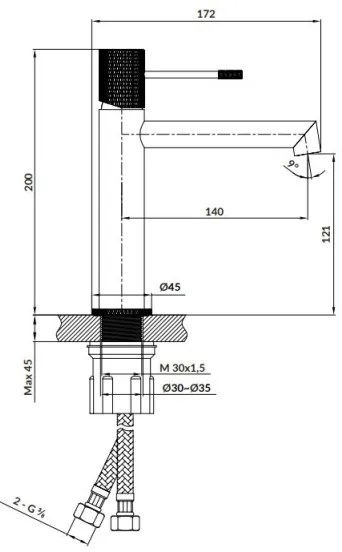 Cersanit S951-595 - ZEN 20 cm fekete mosdócsaptelep