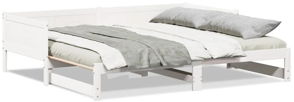 Kihúzható Nappali Ágy Fehér 90x200 cm Tömör Fa Fenyő