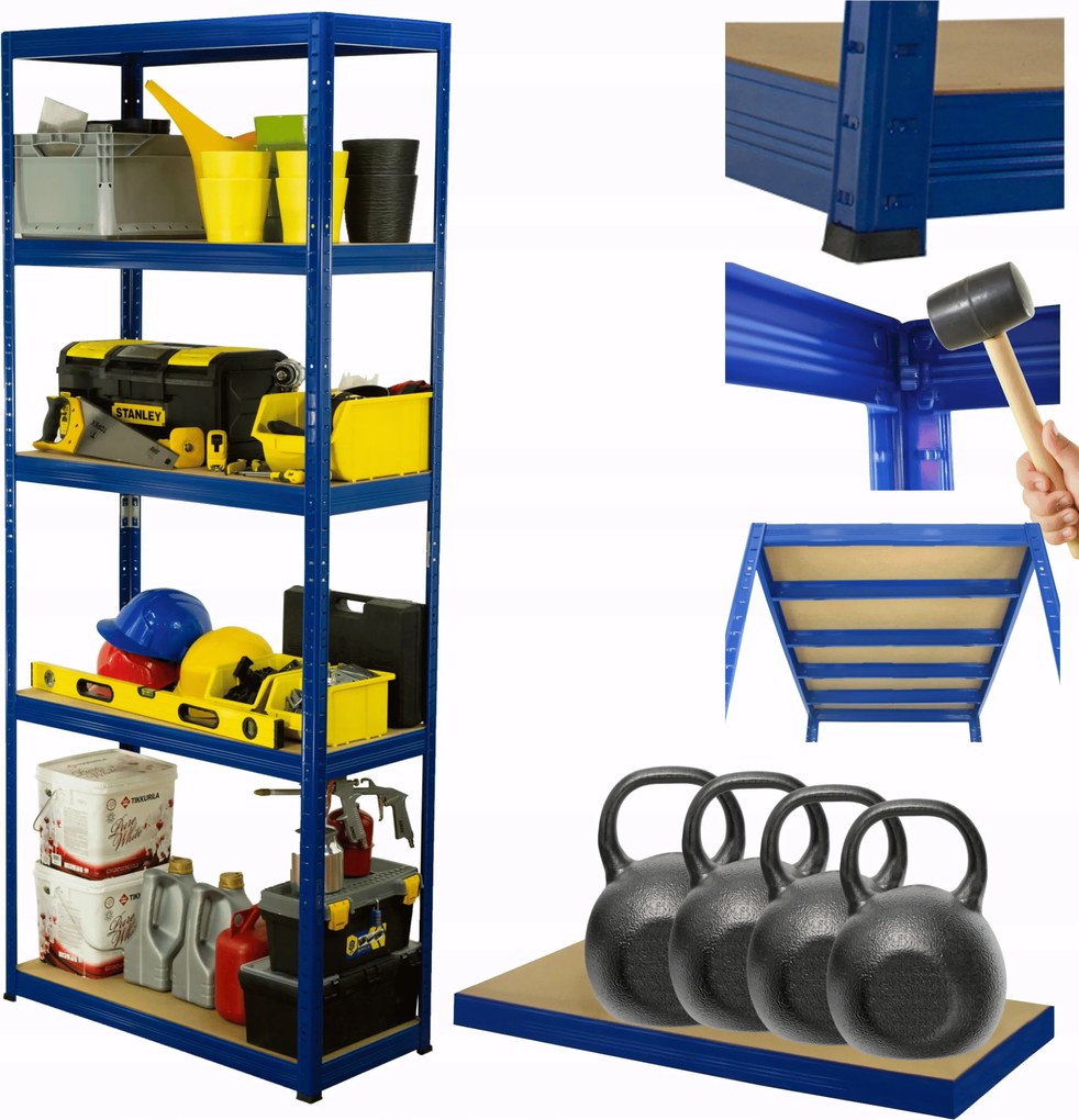 Tárolószekrény fém állvány Helios 213x120x35cm 5Px400kg Tömör Kék