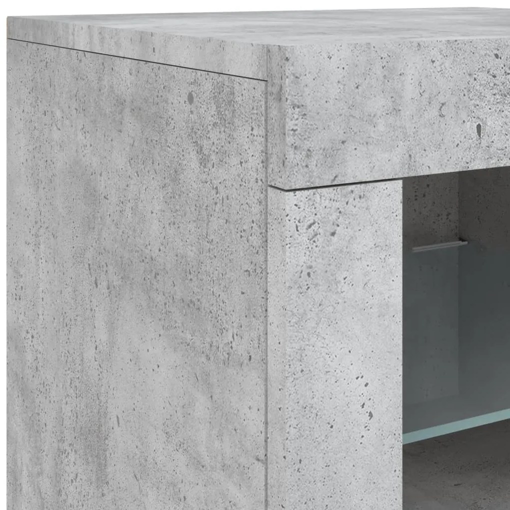 betonszürke tálalószekrény LED-világítással 162 x 37 x 67 cm