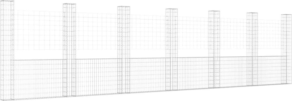 vidaXL U-alakú vas gabionkosár 7 oszloppal 740 x 20 x 200 cm
