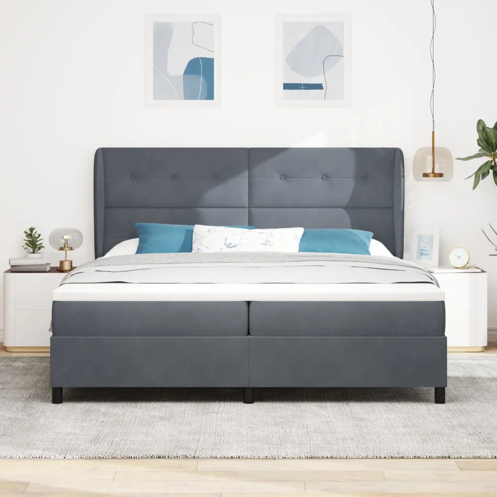 Boxspring Ágy Matrac Köd Szürke 200x200 cm Bársony