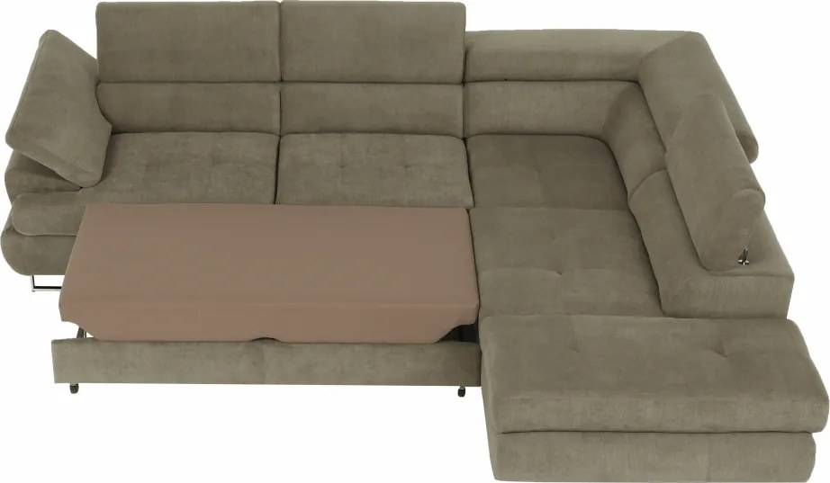 Ülőgarnitúra tárolóhellyel, világosbarna melír, szövet, jobbos, BUTON R