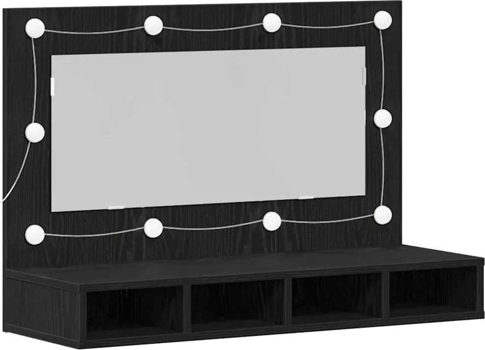 vidaXL Tükörszekrény polcokkal Fekete tölgy 90 x 31,5 x 62 cm Faanyag