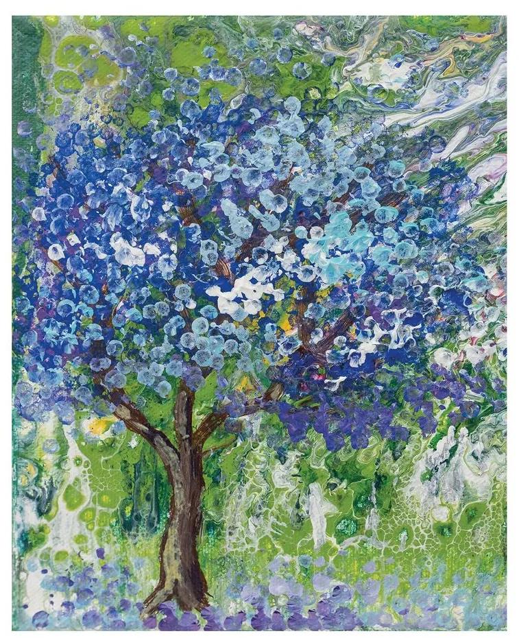 Poszter, tájkép virágzó fával, keret nélkül, 40x50 cm, zöld - AVRIL