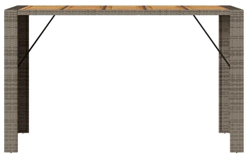 szürke polyrattan kerti bárasztal akácfa lappal 185x80x110 cm