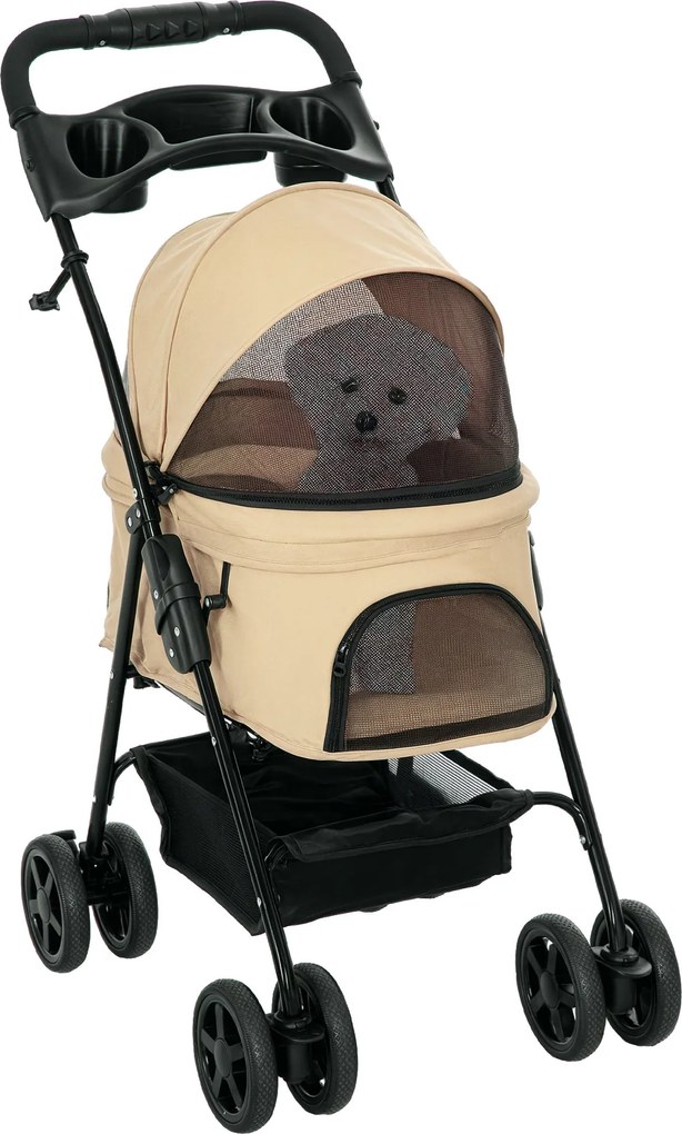 PawHut Kiskutya Kocsik a Kiskutyák és Macskák Számára, Összecsukható Funkcióval Oxford Khaki 67 x 45 x 96 cm | Aosom