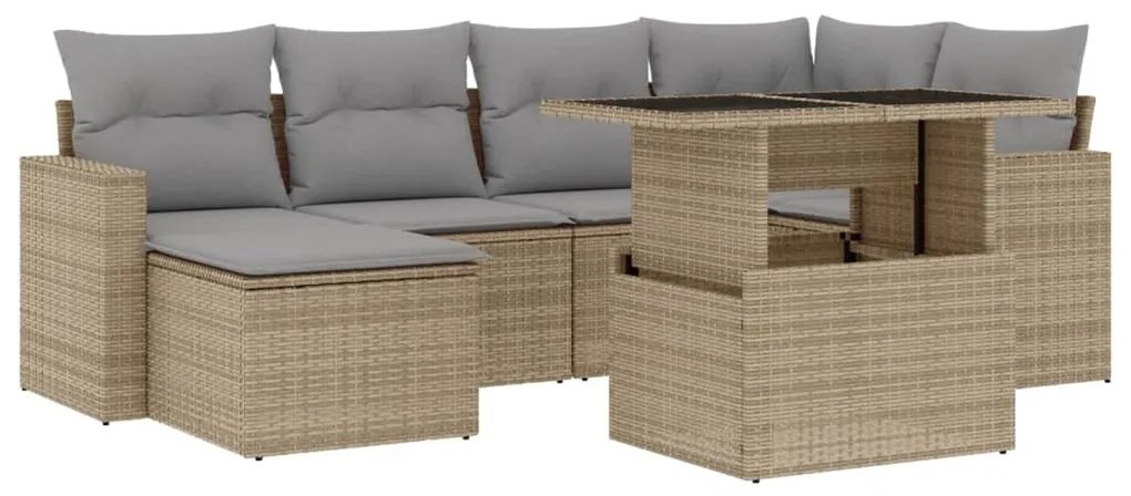 7 részes bézs polyrattan kerti ülőgarnitúra párnákkal