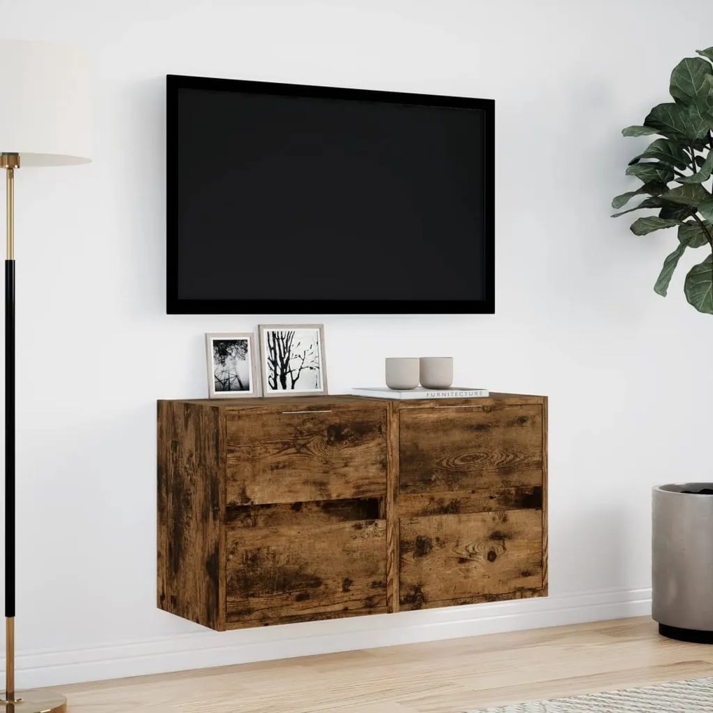 2 db füstös tölgy fali TV-szekrény LED-ekkel 41 x 31 x 45 cm