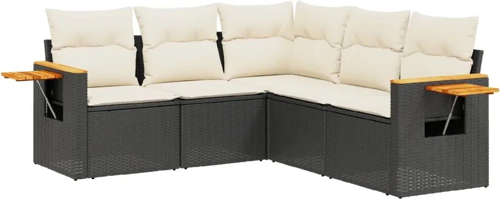 vidaXL 5 részes fekete polyrattan kerti kanapészett párnákkal