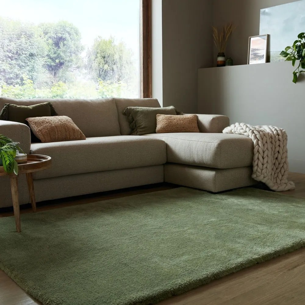 Sötétzöld szintetikus szőrme szőnyeg 120x170 cm Faroe Wool Look Fur – Flair Rugs