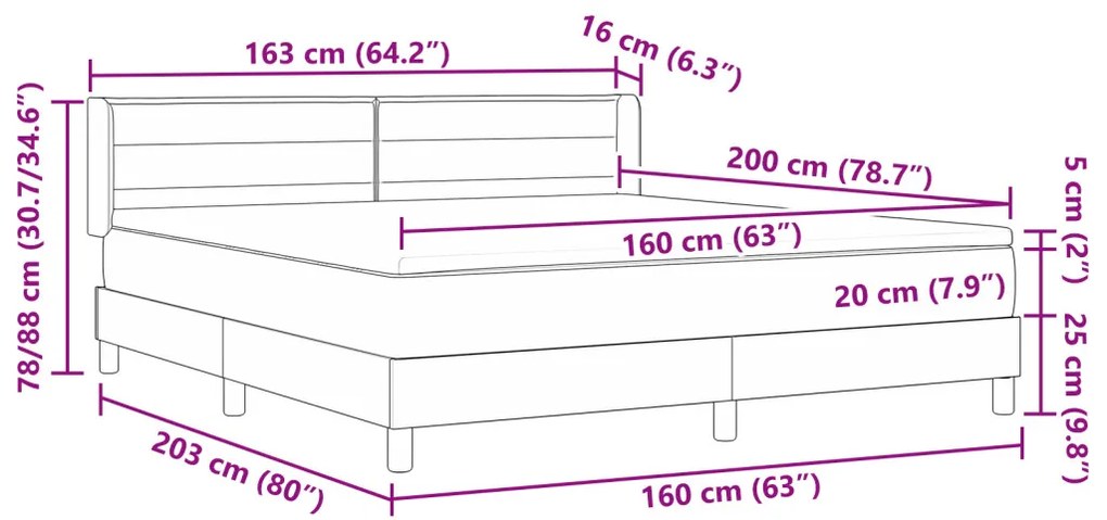 Boxspring ágy matraccal sötétszürkében, 160 x 200 cm szövet