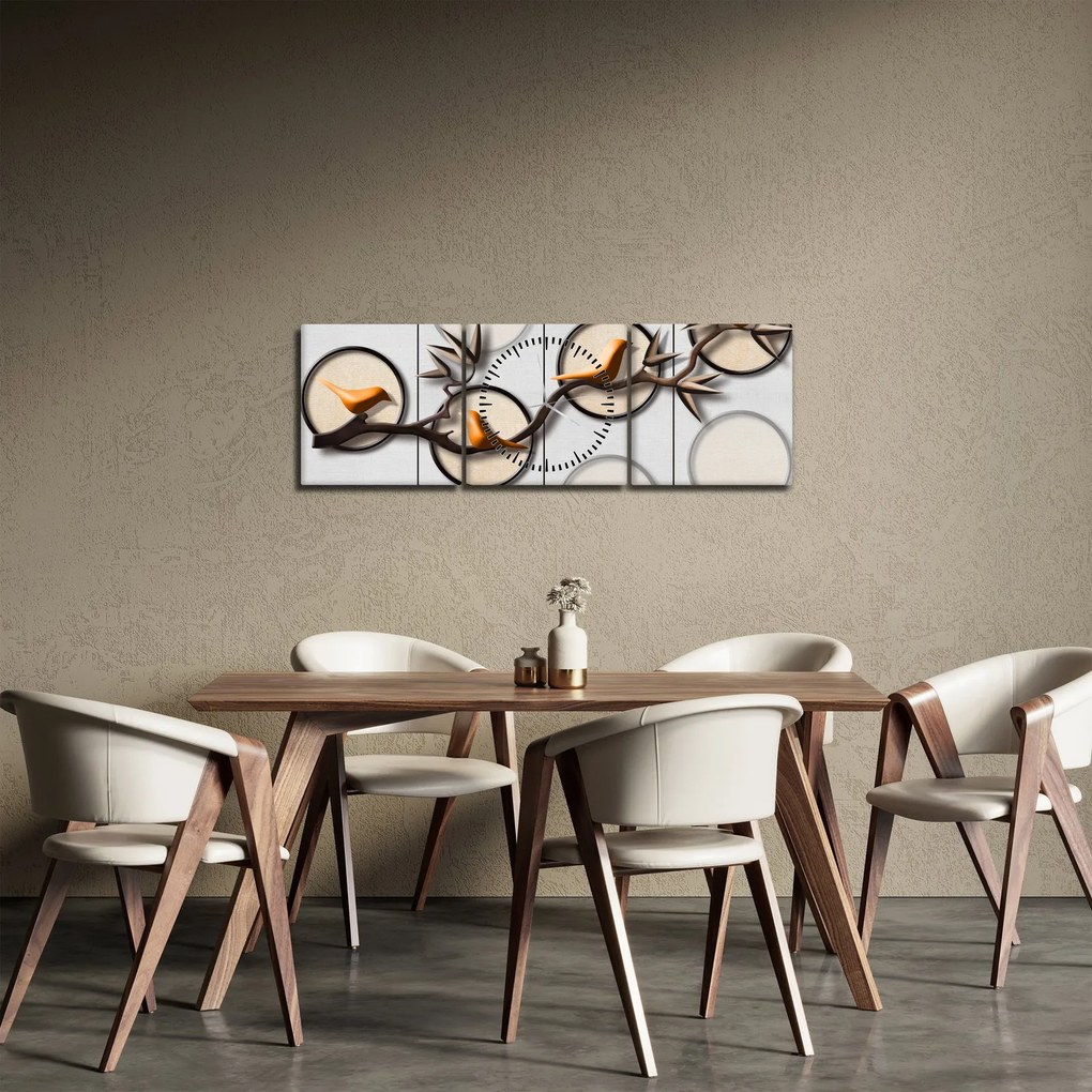 Művészi kép - Madarak egy ágon (órával) (90x30 cm)
