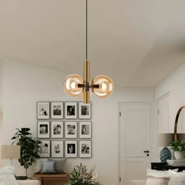 Csillár zsinóron ROLLO 3xE14/5W/230V arany/füstös bézs