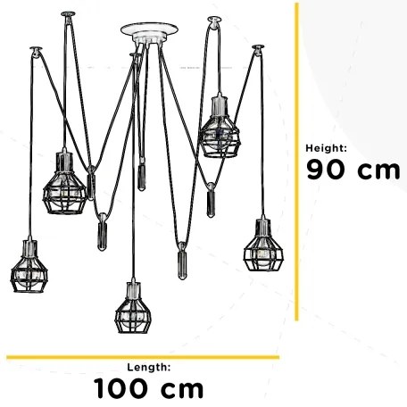 ONLI - Csillár zsinóron PÓK 5xE27/15W/230V pók fekete