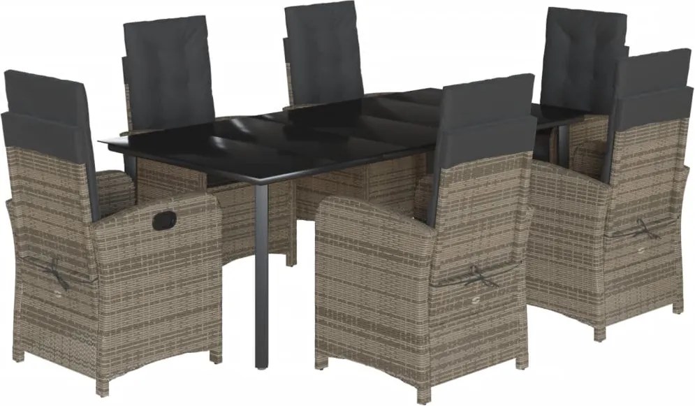 vidaXL 7 részes szürke polyrattan kerti étkezőgarnitúra párnával