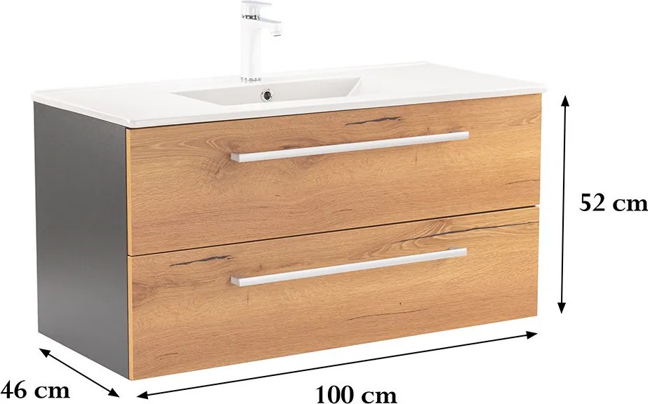 Vario Clam 100 alsó szekrény mosdóval antracit-tölgy