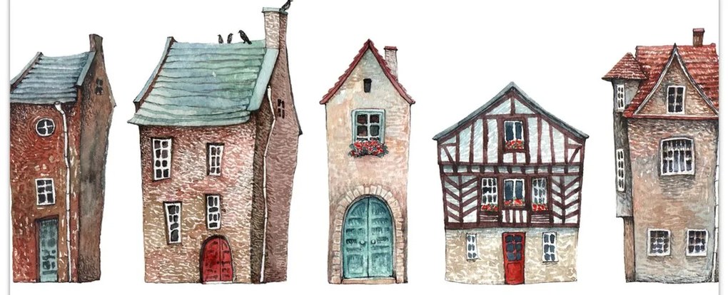 Kép - Akvarell házak (90x60 cm)