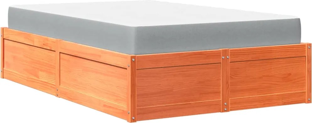 vidaXL viaszbarna tömör fenyőfa ágy matraccal 140 x 190 cm