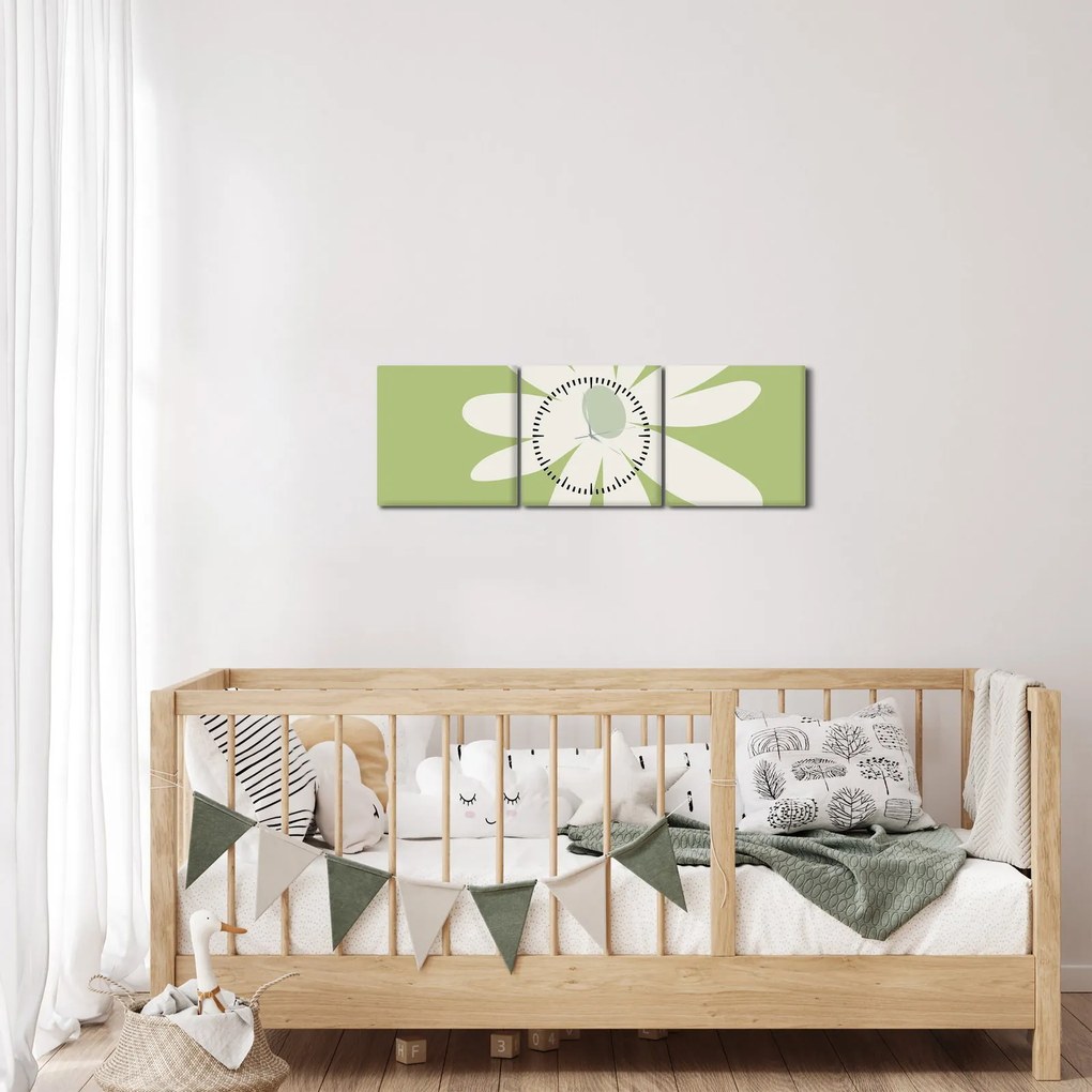 Kép - Hippik, zöld virágok N⁰2 (órával) (90x30 cm)