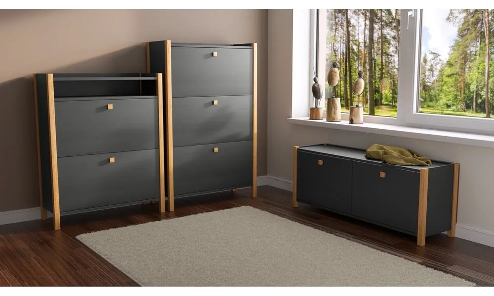 Bode sötétszürke cipősszekrény, két fiókkal - Woodman