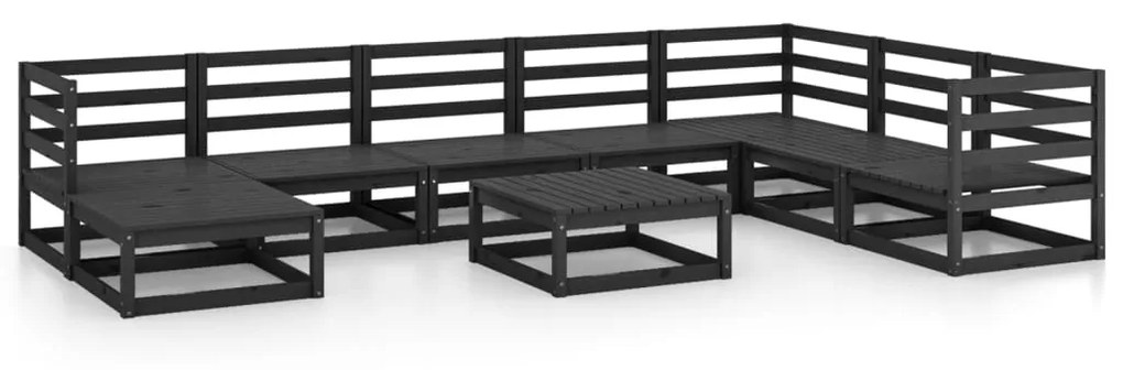 vidaXL 9 részes fekete tömör fenyőfa kerti ülőgarnitúra