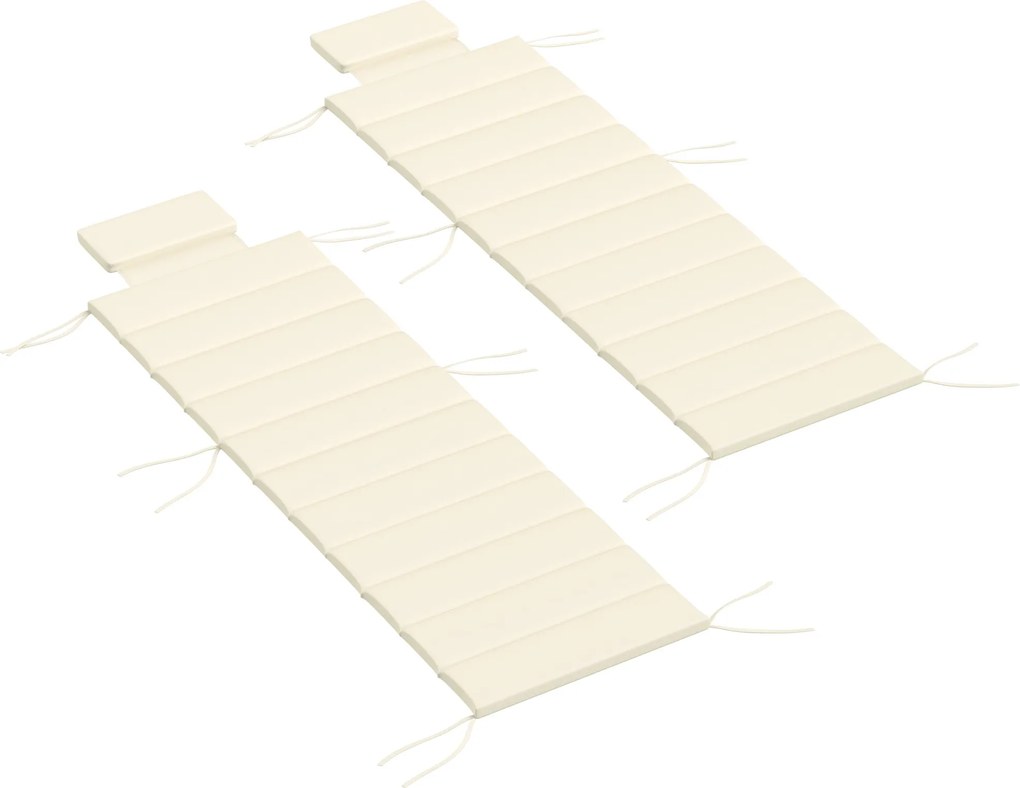 Outsunny 2 db Párna Összecsukható Napozóágyakhoz Kerti Napágy Matrac 203x66x3 cm Fejtámlával és Rögzítő Szíjakkal Krém | Aosom