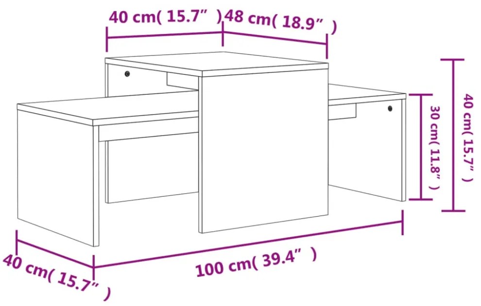 betonszürke szerelt fa dohányzóasztal szett 100 x 48 x 40 cm